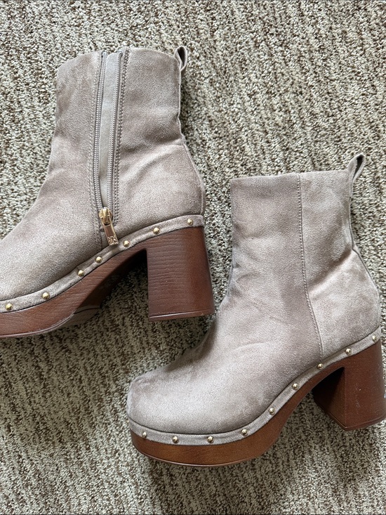 New York & Company Shoes - New York & Company Taupe Suede Shearling-Lined Platform Ankle Boots